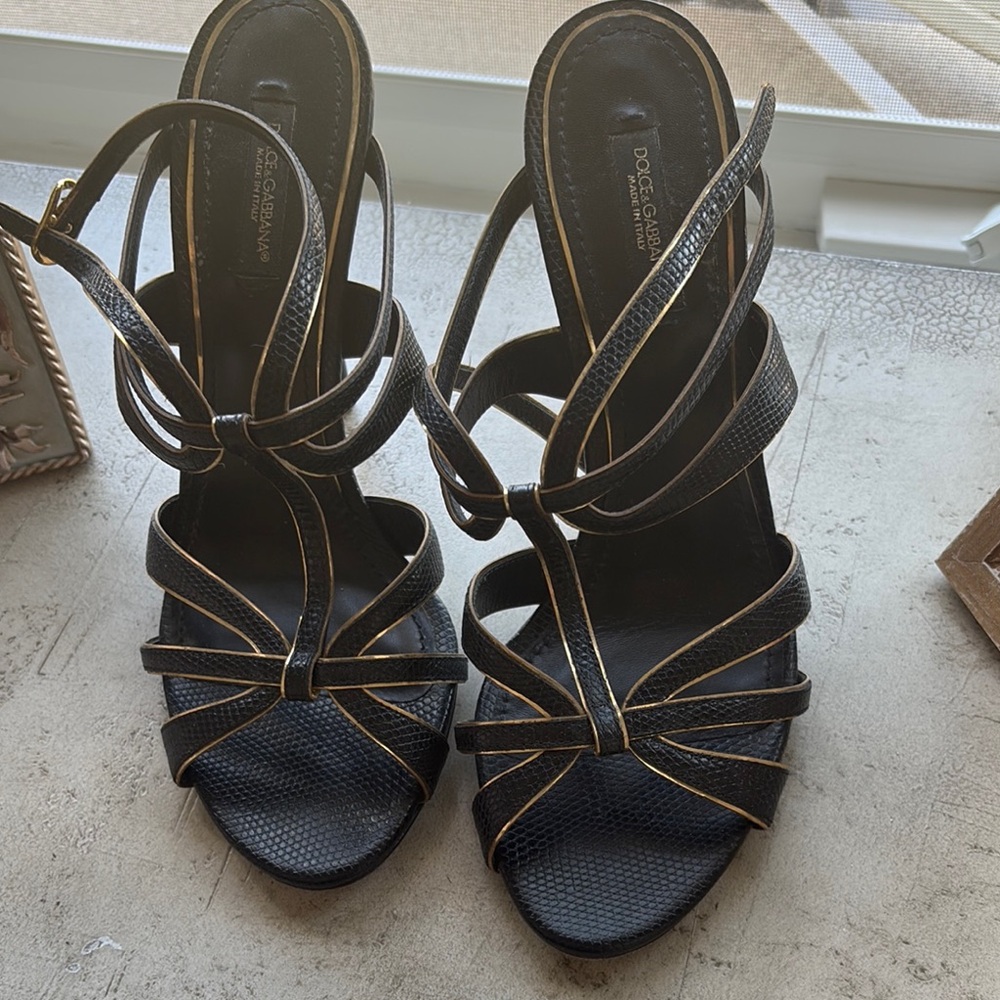 Dolce & Gabbana Black and Gold Strappy Sandals
